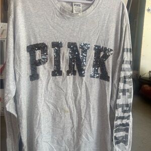 PINK Victoria's Secret Women’s Long Sleeve Gray Shirt